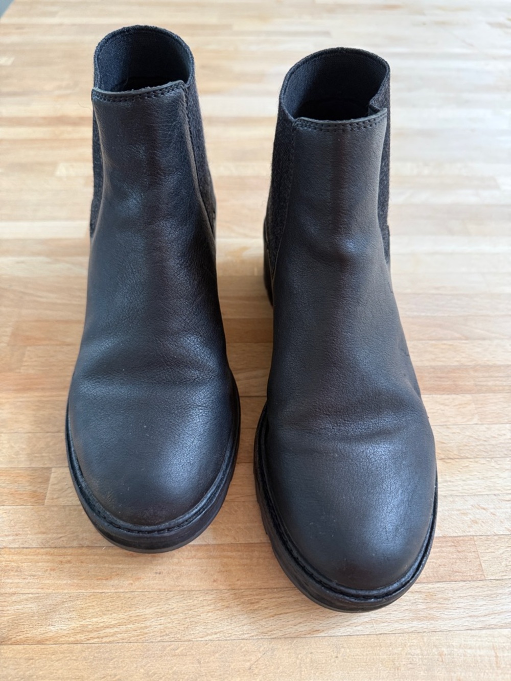 EILEEN FISHER 7.5 Leather & Wool Wedge Slip On Boots
